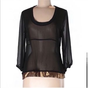 Gold Trim Sheer Black Blouse